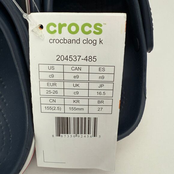 NWT Crocs Crocband Clogs Navy with Red White Stripe Unisex Toddler Size 9 - Picture 8 of 10